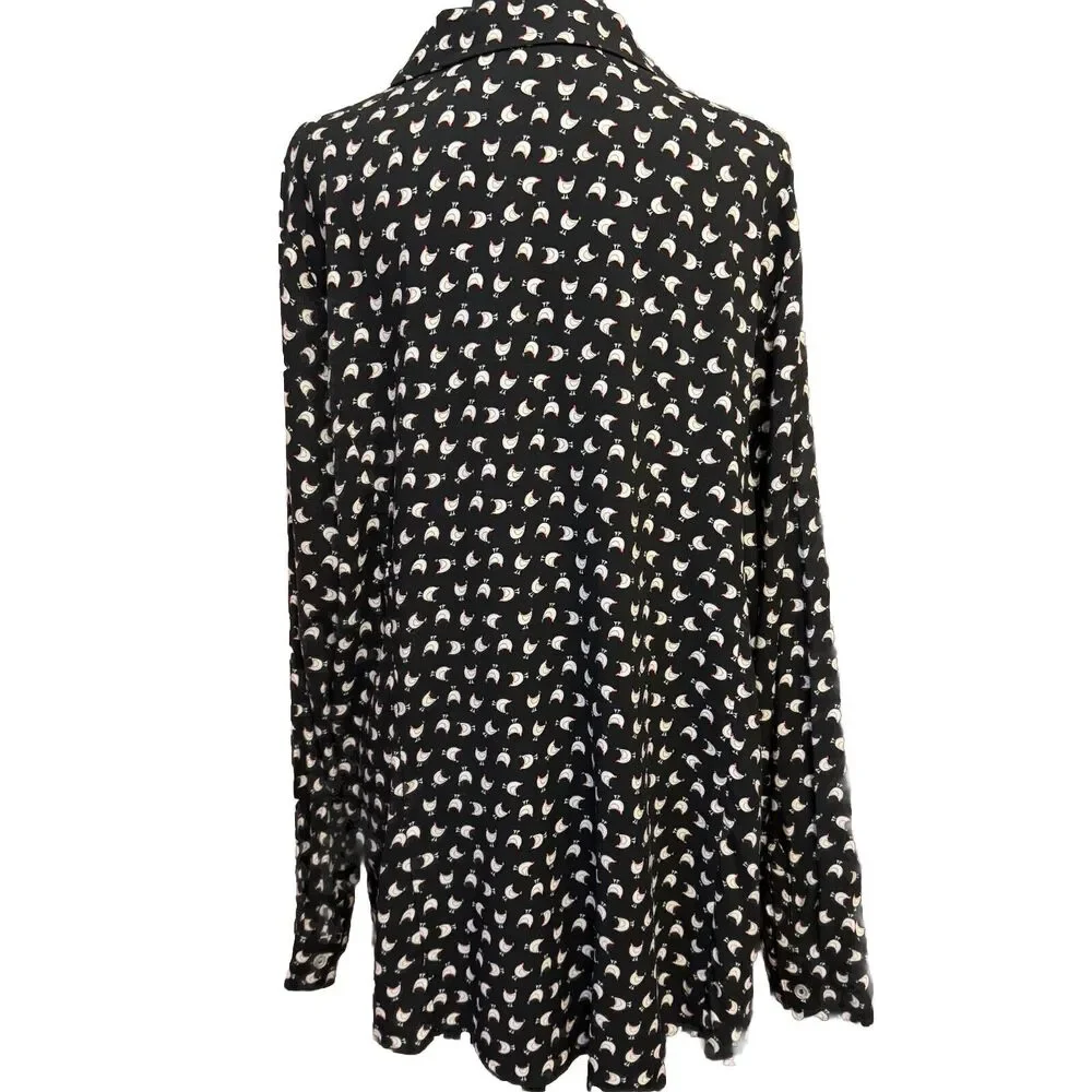 Cloth & Portrait Top XXL Womens Button Up Chicken Novelty Print Farmcore Office - Picture 5 of 8